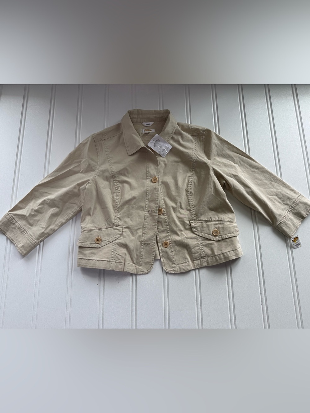Talbots Stretch Utility Jacket Khaki Beige Cotton Women's Cropped 14 NEW 3033
